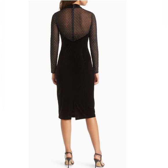 Eliza J Beaded Yoke Mixed Media Long Sleeve Sheath Dress, Black, Size 14, NWT - Picture 16 of 16